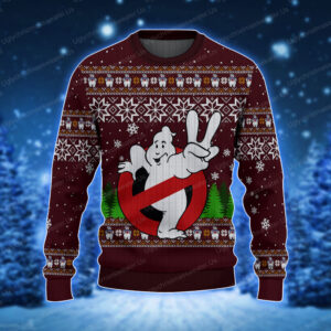 Ghostbusters Logo With Marshmallow Man Pattern Ugly Sweater 1 Uglychristmassweater.us 2023