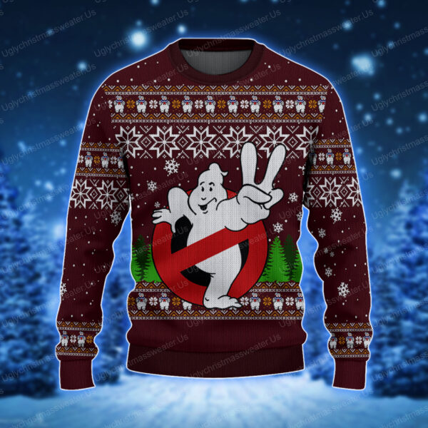 Ghostbusters Logo With Marshmallow Man Pattern Ugly Sweater 1 Uglychristmassweater.us 2023