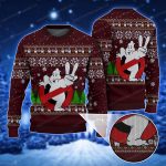 Ghostbusters Logo With Marshmallow Man Pattern Ugly Sweater Uglychristmassweater.us 2023
