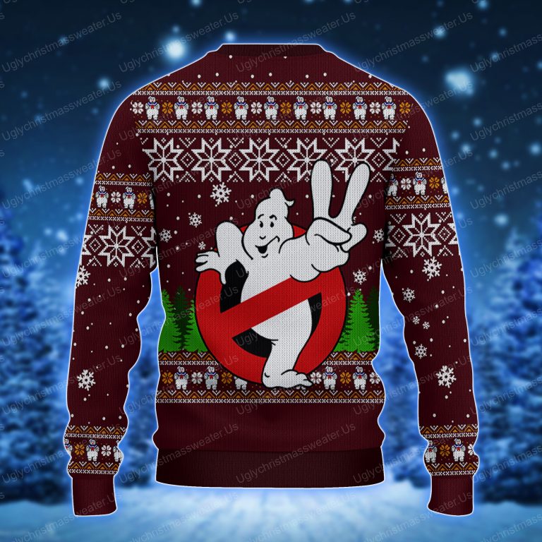 Ghostbusters Logo With Marshmallow Man Pattern Ugly Sweater 2 Uglychristmassweater.us 2023