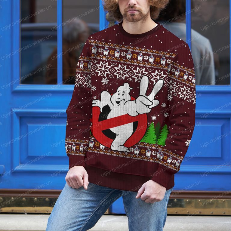 Ghostbusters Logo With Marshmallow Man Pattern Ugly Sweater 3 Uglychristmassweater.us 2023