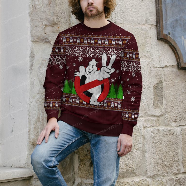 Ghostbusters Logo With Marshmallow Man Pattern Ugly Sweater 4 Uglychristmassweater.us 2023