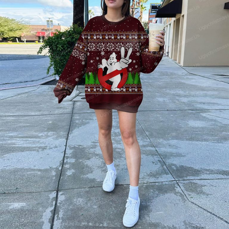 Ghostbusters Logo With Marshmallow Man Pattern Ugly Sweater 5 Uglychristmassweater.us 2023