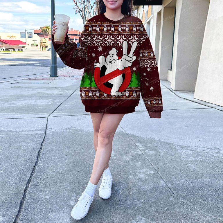 Ghostbusters Logo With Marshmallow Man Pattern Ugly Sweater 6 Uglychristmassweater.us 2023