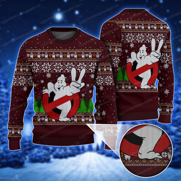 Ghostbusters Logo With Marshmallow Man Pattern Ugly Sweater
