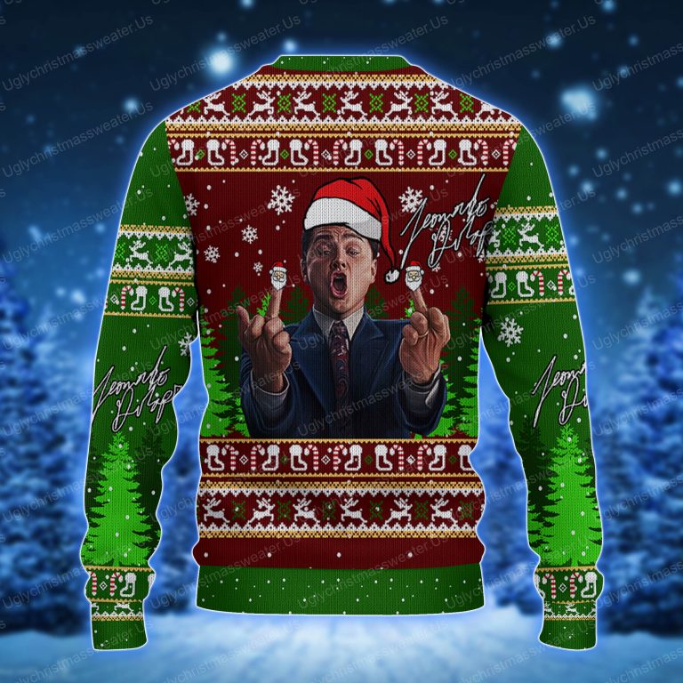 Leonardo DiCaprio Wolf Of Wallstreet Crimson Red And Deep Blue Ugly Christmas Sweater