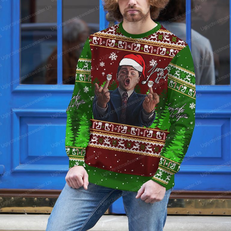 Leonardo DiCaprio Wolf Of Wallstreet Crimson Red And Deep Blue Ugly Christmas Sweater