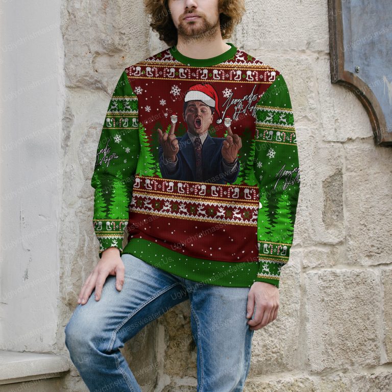 Leonardo DiCaprio Wolf Of Wallstreet Crimson Red And Deep Blue Ugly Christmas Sweater
