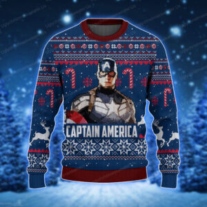 Blue Captain America Superhero Ugly Xmas Sweaters 1 Uglychristmassweater.us 2023