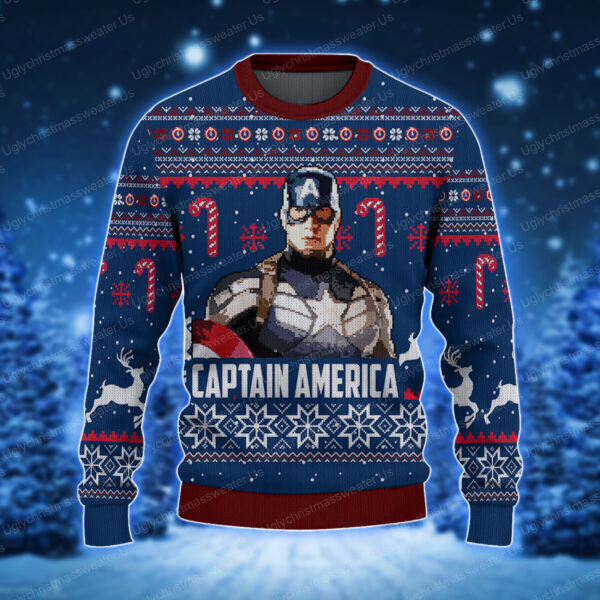 Blue Captain America Superhero Ugly Xmas Sweaters 1 Uglychristmassweater.us 2023