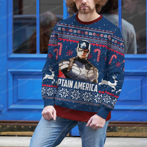 Blue Captain America Superhero Ugly Xmas Sweaters