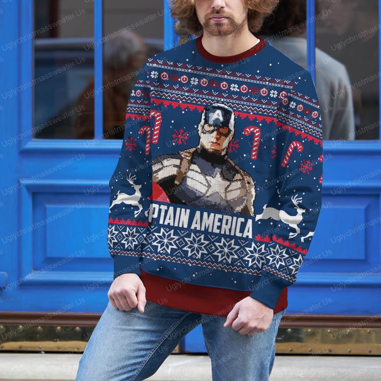 Blue Captain America Superhero Ugly Xmas Sweaters 3 Uglychristmassweater.us 2023