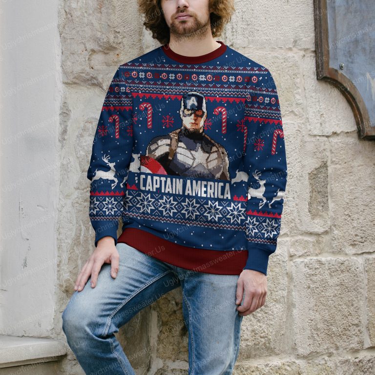 Blue Captain America Superhero Ugly Xmas Sweaters 4 Uglychristmassweater.us 2023