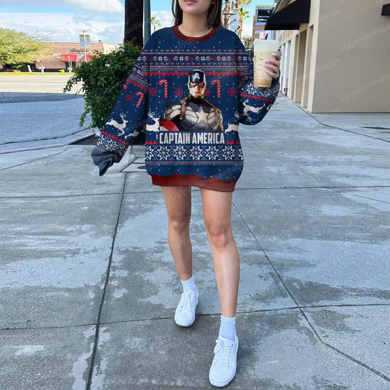 Blue Captain America Superhero Ugly Xmas Sweaters 5 Uglychristmassweater.us 2023