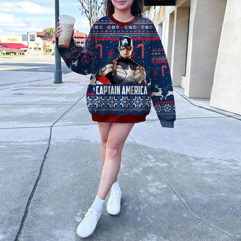 Blue Captain America Superhero Ugly Xmas Sweaters 6 Uglychristmassweater.us 2023