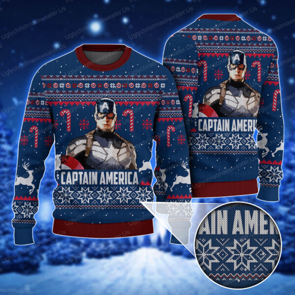 Blue Captain America Superhero Ugly Xmas Sweaters