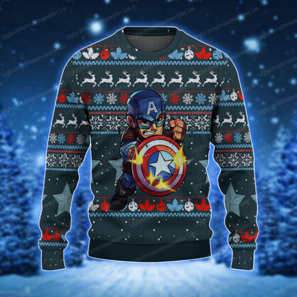 Cute Captain America Shield Marvel Avengers Christmas Sweater 1 Uglychristmassweater.us 2023