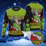 Cute Green Grinch Face Christmas Sweater Snow Pattern Uglychristmassweater.us 2023