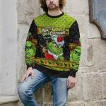 Cute Green Grinch Face Christmas Sweater Snow Pattern 4 Uglychristmassweater.us 2023