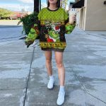 Cute Green Grinch Face Christmas Sweater Snow Pattern 5 Uglychristmassweater.us 2023