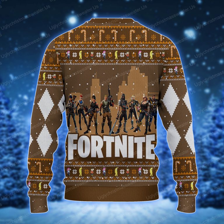 Fortnite Battle Royale Charactor Pattern Brown Ugly Christmas Sweater 2 Uglychristmassweater.us 2023
