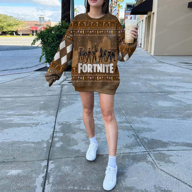 Fortnite Battle Royale Charactor Pattern Brown Ugly Christmas Sweater 5 Uglychristmassweater.us 2023