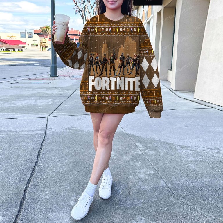 Fortnite Battle Royale Charactor Pattern Brown Ugly Christmas Sweater 6 Uglychristmassweater.us 2023
