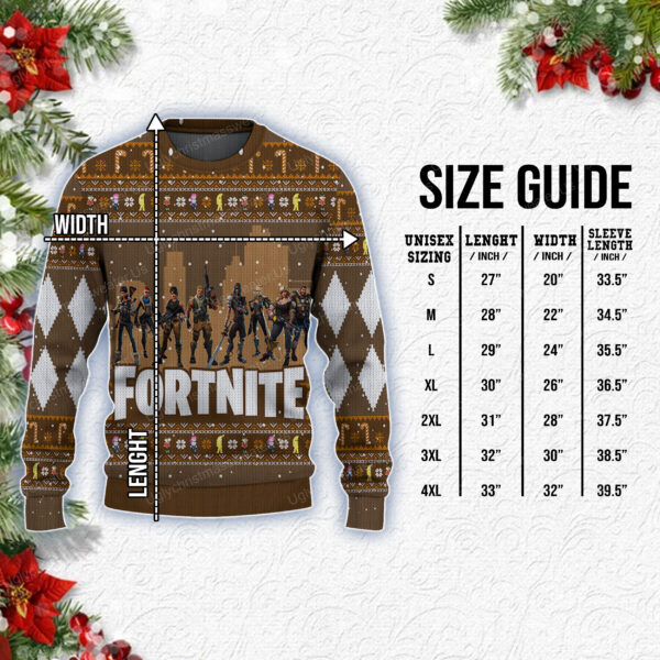 Fortnite Battle Royale Charactor Pattern Brown Ugly Christmas Sweater