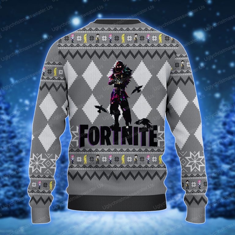 Fortnite Raven Logo Silver And White Color Ugly Holiday Sweater 2 Uglychristmassweater.us 2023