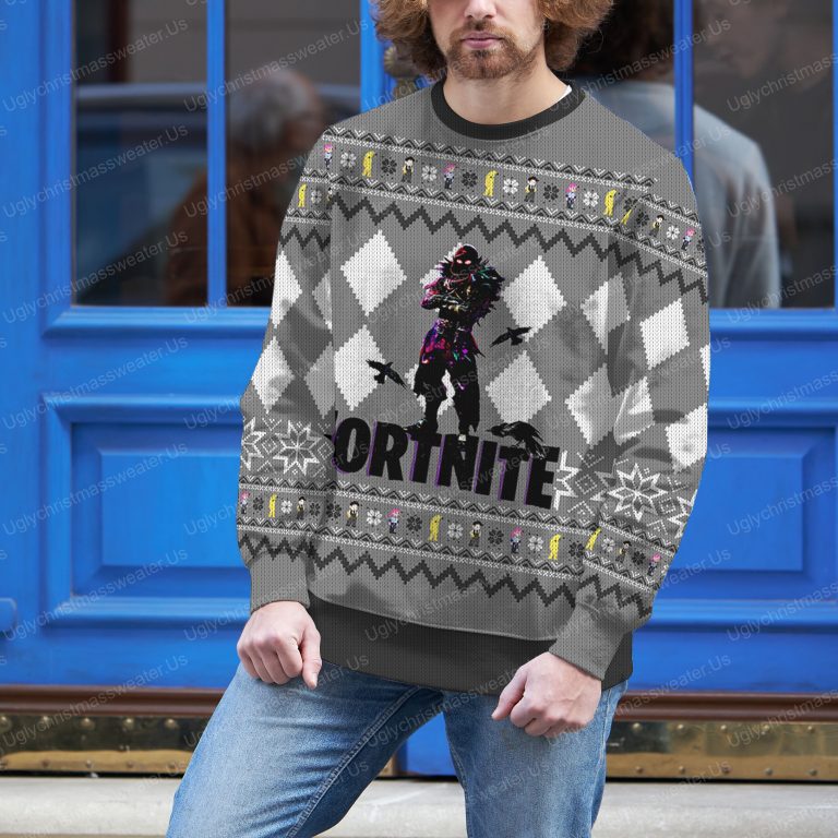 Fortnite Raven Logo Silver And White Color Ugly Holiday Sweater 3 Uglychristmassweater.us 2023
