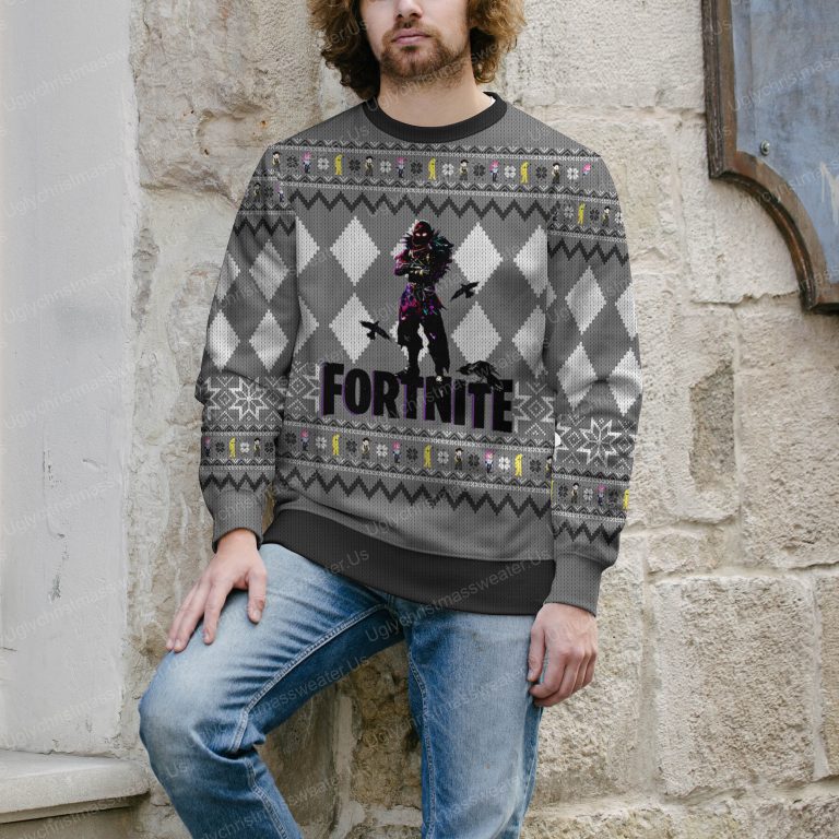 Fortnite Raven Logo Silver And White Color Ugly Holiday Sweater 4 Uglychristmassweater.us 2023