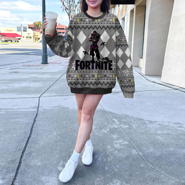 Fortnite Raven Logo Silver And White Color Ugly Holiday Sweater