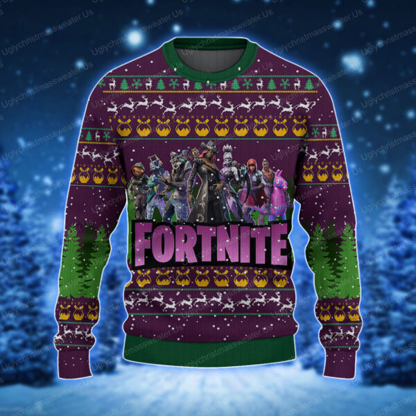 Fortnite Season 6 Logo Pattern Purple Bold Color Ugly Christmas Sweater 1 Uglychristmassweater.us 2023