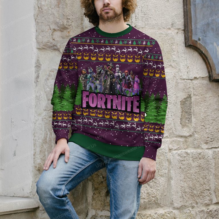 Fortnite Season 6 Logo Pattern Purple Bold Color Ugly Christmas Sweater 4 Uglychristmassweater.us 2023