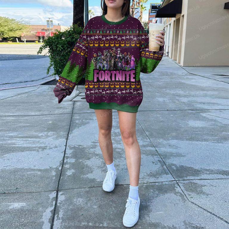 Fortnite Season 6 Logo Pattern Purple Bold Color Ugly Christmas Sweater 5 Uglychristmassweater.us 2023