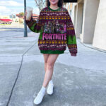 Fortnite Season 6 Logo Pattern Purple Bold Color Ugly Christmas Sweater