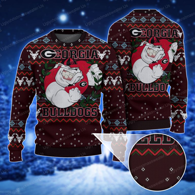 Funny Georgia Bulldogs Laurel Wreath Ugly Sweater Classic Black And Red Uglychristmassweater.us 2023
