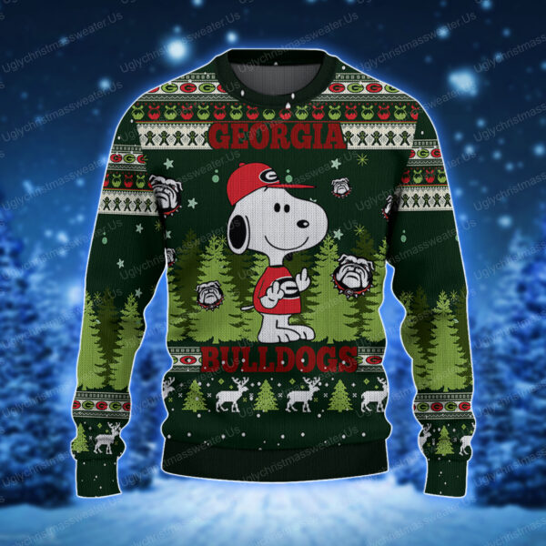 Georgia Bulldogs And Snoopy Ugly Sweater Black And Vibrant Green