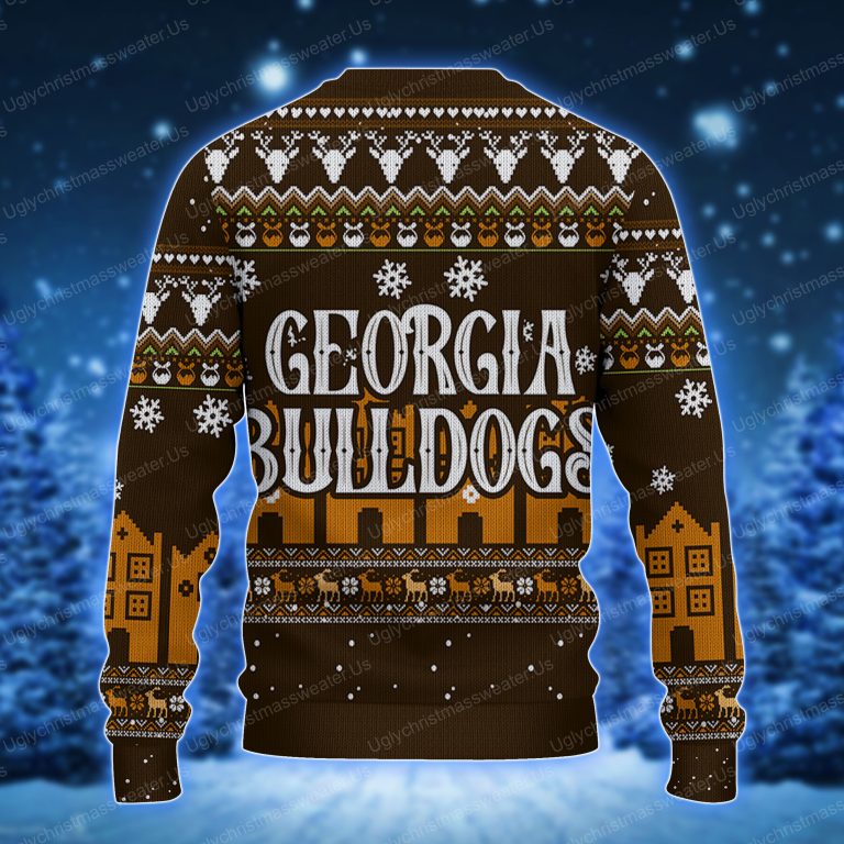Georgia Bulldogs Logo With Super Bowl Ugly Sweater Brown And Bold Yellow 2 Uglychristmassweater.us 2023