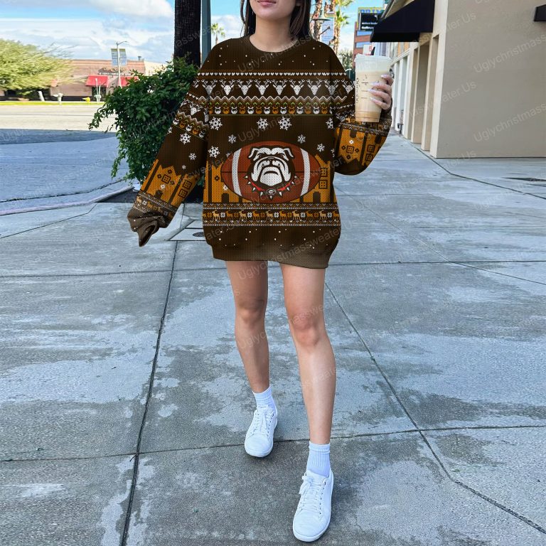 Georgia Bulldogs Logo With Super Bowl Ugly Sweater Brown And Bold Yellow 5 Uglychristmassweater.us 2023