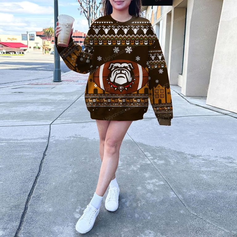 Georgia Bulldogs Logo With Super Bowl Ugly Sweater Brown And Bold Yellow 6 Uglychristmassweater.us 2023