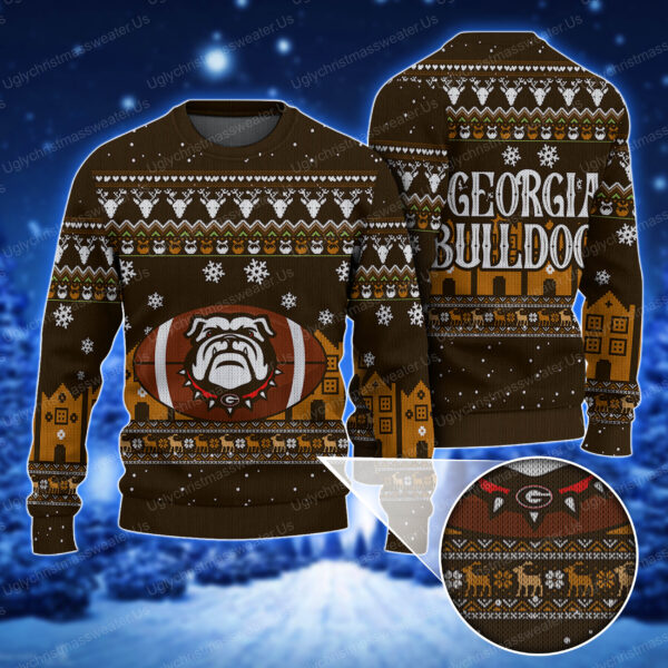 Georgia Bulldogs Logo With Super Bowl Ugly Sweater Brown And Bold Yellow