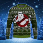 Ghostbusters Dark Green Spooky Style Ugly Christmas Sweater