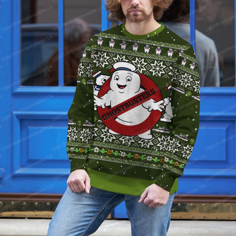 Ghostbusters Dark Green Spooky Style Ugly Christmas Sweater 3 Uglychristmassweater.us 2023