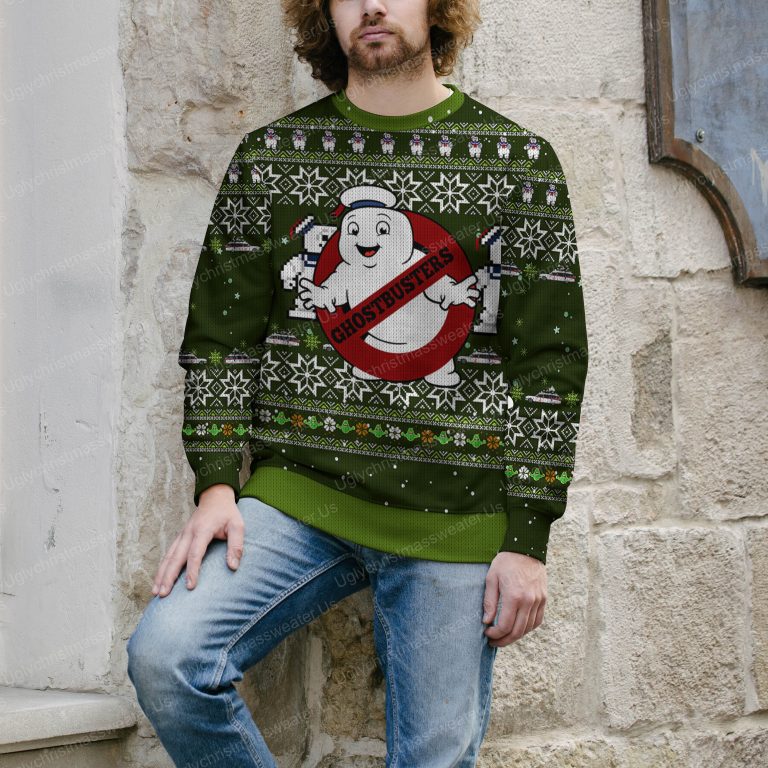 Ghostbusters Dark Green Spooky Style Ugly Christmas Sweater 4 Uglychristmassweater.us 2023