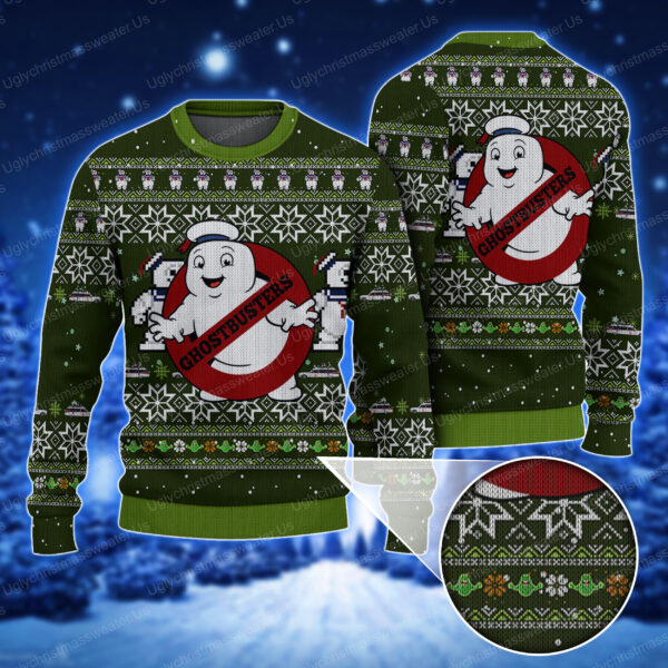 Ghostbusters Dark Green Spooky Style Ugly Christmas Sweater
