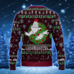 Ghostbusters Dark Red Santa Claus Style Ugly Christmas Sweater