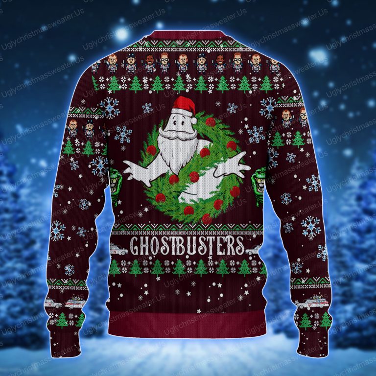 Ghostbusters Dark Red Santa Claus Style Ugly Christmas Sweater 2 Uglychristmassweater.us 2023
