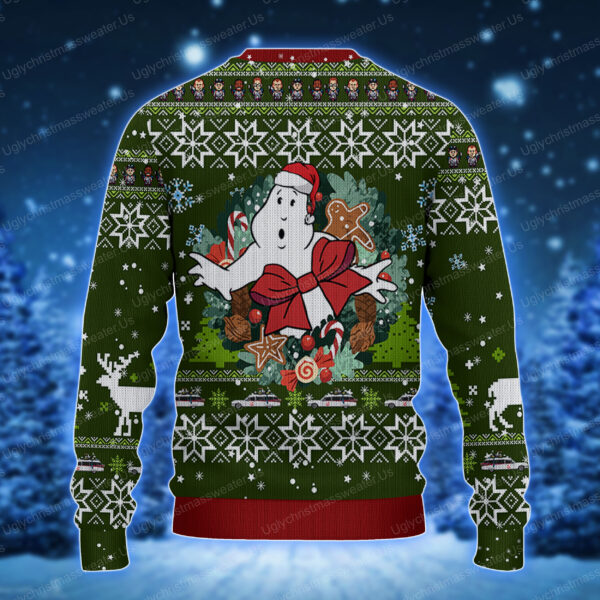 Ghostbusters Gift Box Style Dark Green And Crimson Red Ugly Christmas Sweater