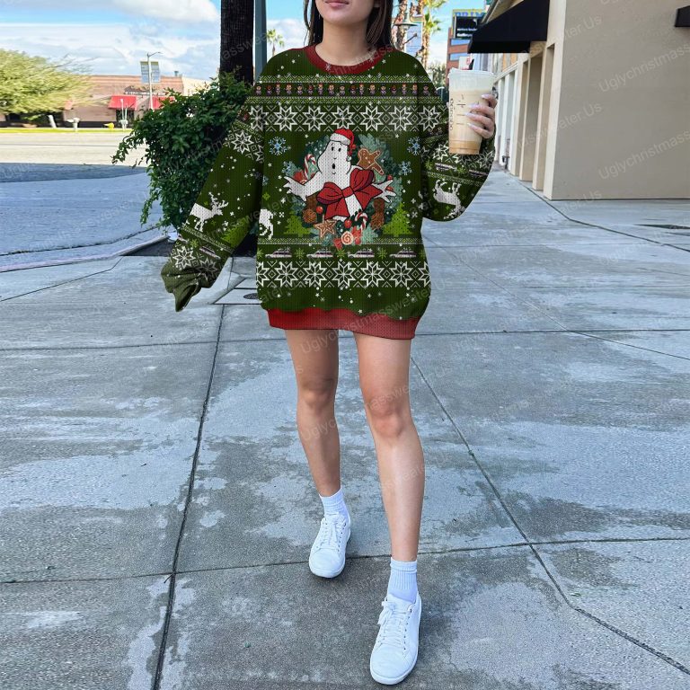 Ghostbusters Gift Box Style Dark Green And Crimson Red Ugly Christmas Sweater 5 Uglychristmassweater.us 2023
